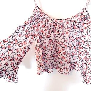 Floral, bell sleeve off the shoulder top